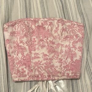 Pink Floral Corset Top with satin ties at the back